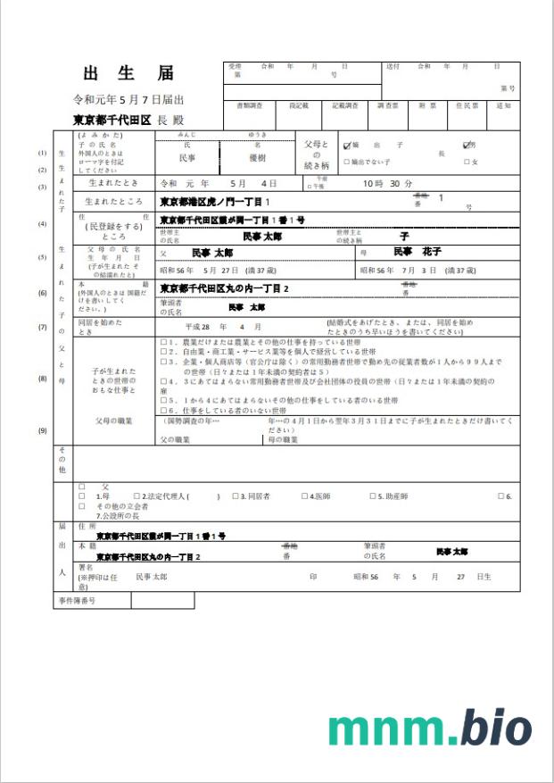 Japan narodziny certyfikat (日本の出生証明書) Word i PDF szablon, fully editable